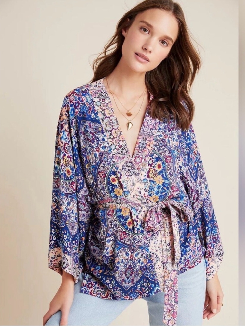 Anthropologie Multicolor Paisley Kimono Wrap Top
